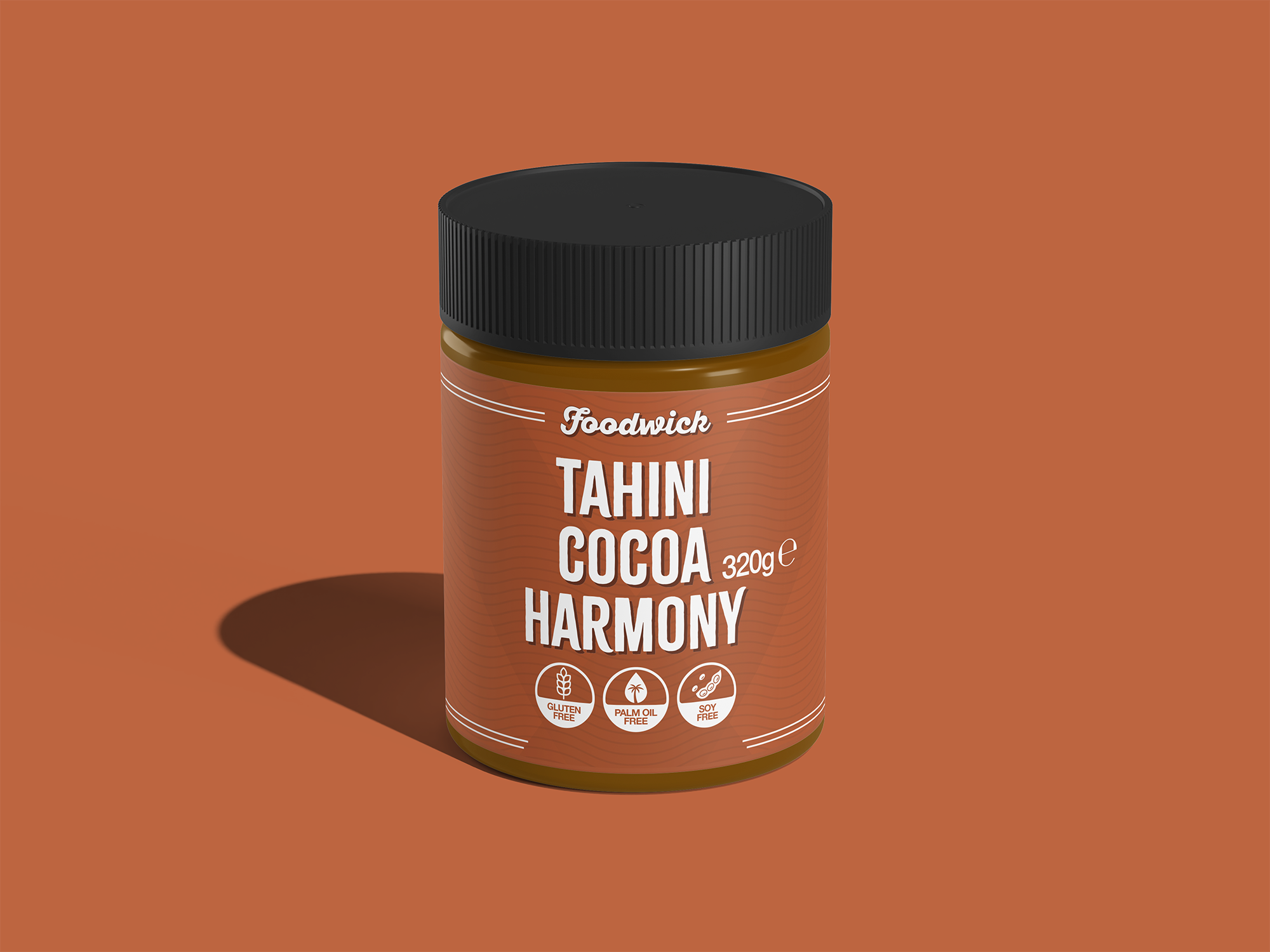 Jar of sesame paste spread with cocoa